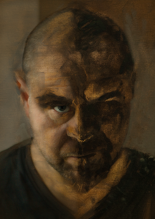 self-portrait oil painting with digital retouch by Maciej Dyczkowski